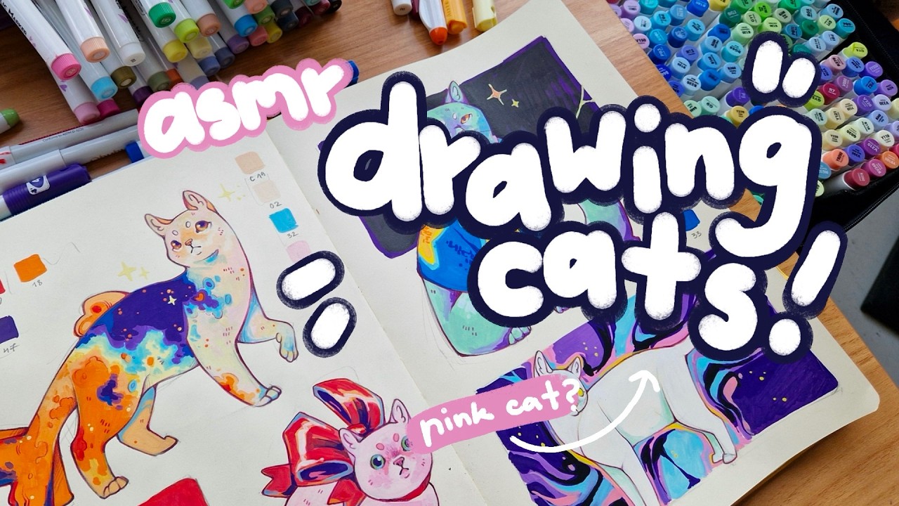 ⭐asmr cat drawing session || lets fill a page