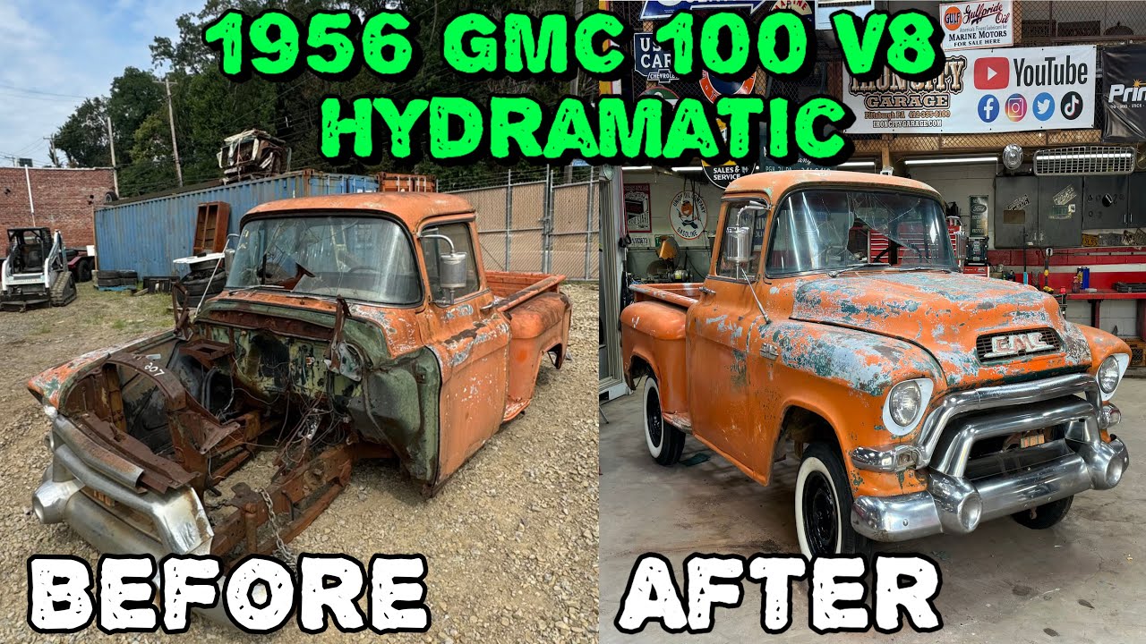 Giving this 1956 GMC 100 Big back window a second chance at life. V8 Hydramatic.