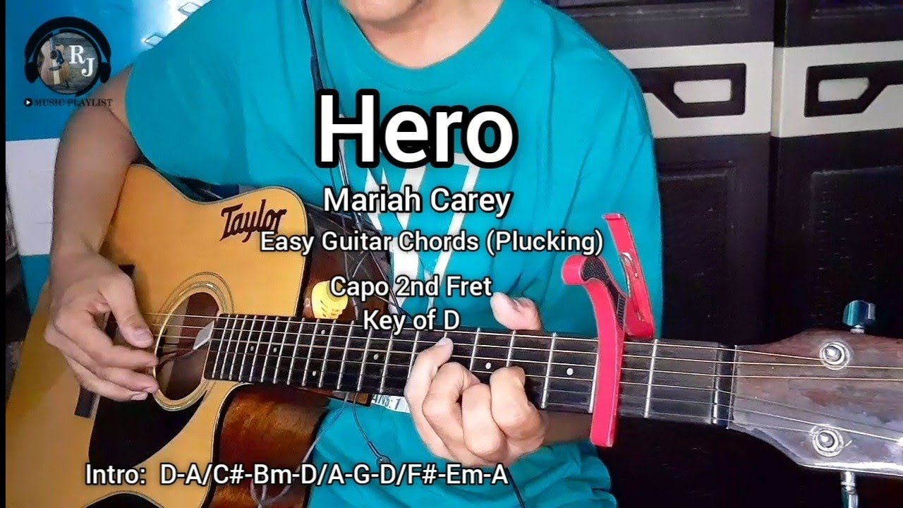 Hero by Mariah Carey | Easy Guitar Chords Tutorial with lyrics (Simple Plucking)