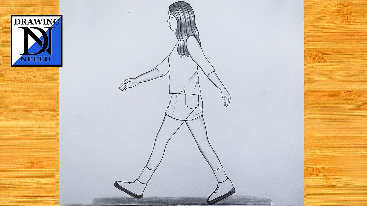 How to draw a girl walking | Very easy beginner drawing | step by step drawing | girl drawing easy