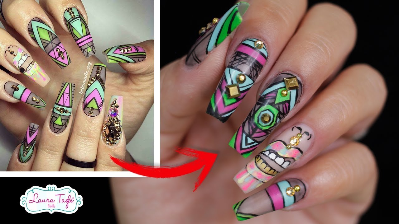 Diseño con SELLOS Y MANO ALZADA en UÑAS