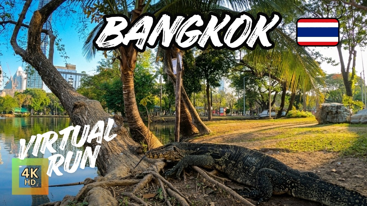 Run Bangkok - Lumpini Park and Benjakitti. Virtual Running. Treadmill Scenery. No music.