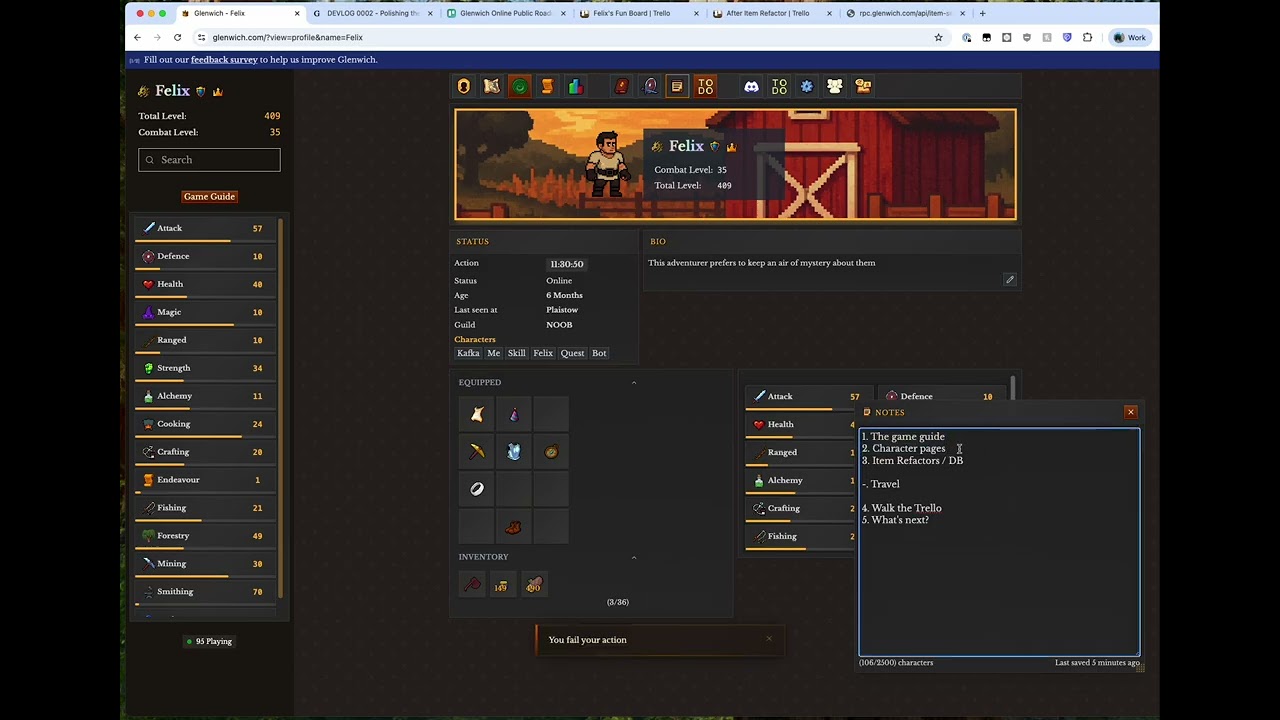 Glenwich Idle MMO - Development Log #1 - Intro, Character Pages, Game Guide, The Future and more!