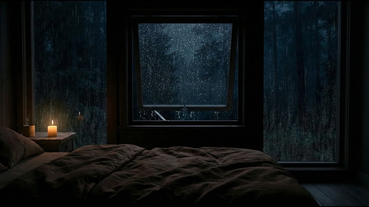 Rain Sounds for Sleeping - ASMR Heavy Night Rain On Cozy Bedroom to Calm Overthinking Minds
