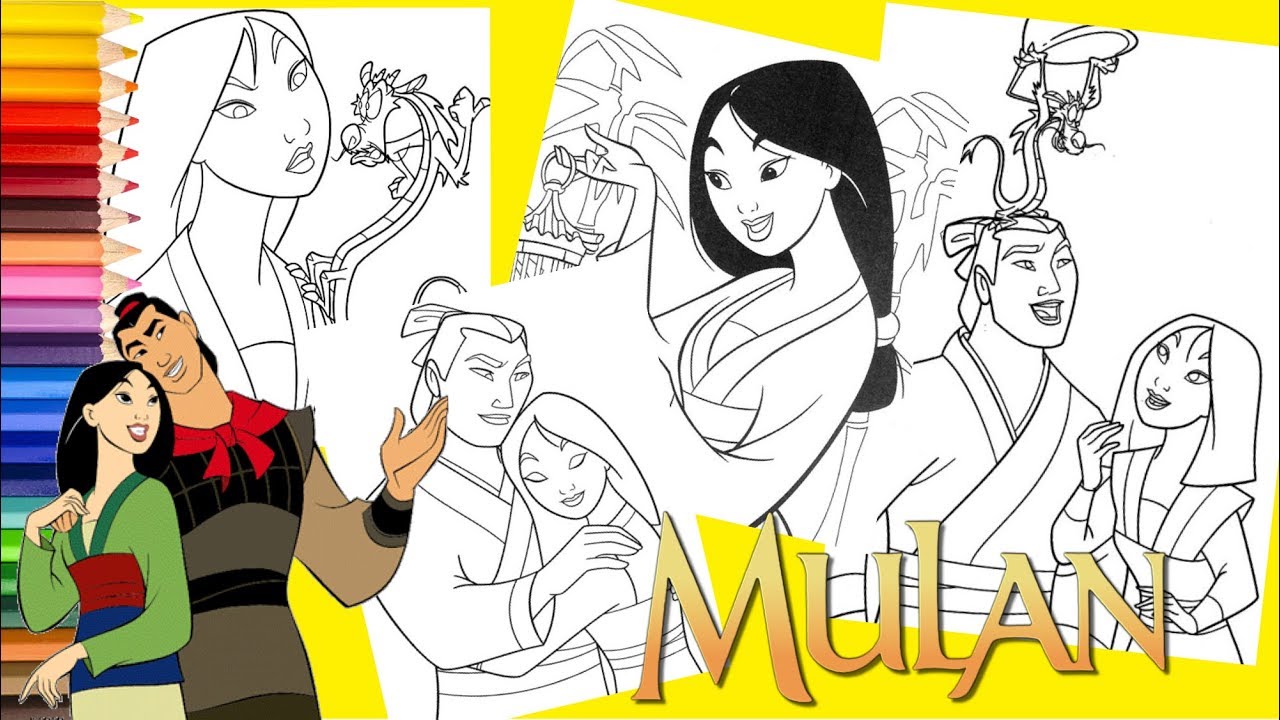 Coloring Disney Mulan, Shang & Mushu the Dragon - Coloring Pages for kids