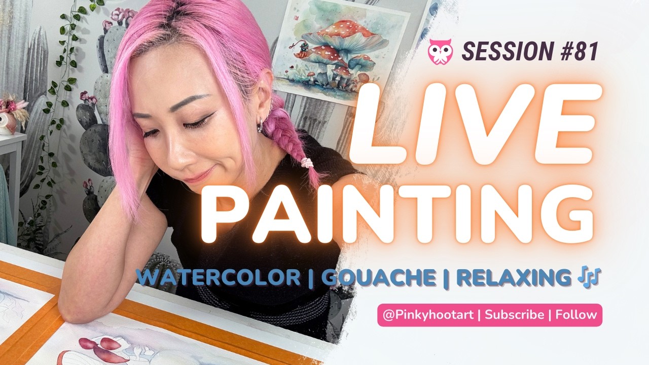 🍄 LIVE 81 #Watercolor #Gouache #MushroomArt w/ @PinkyhootArt | Relaxing Art Process