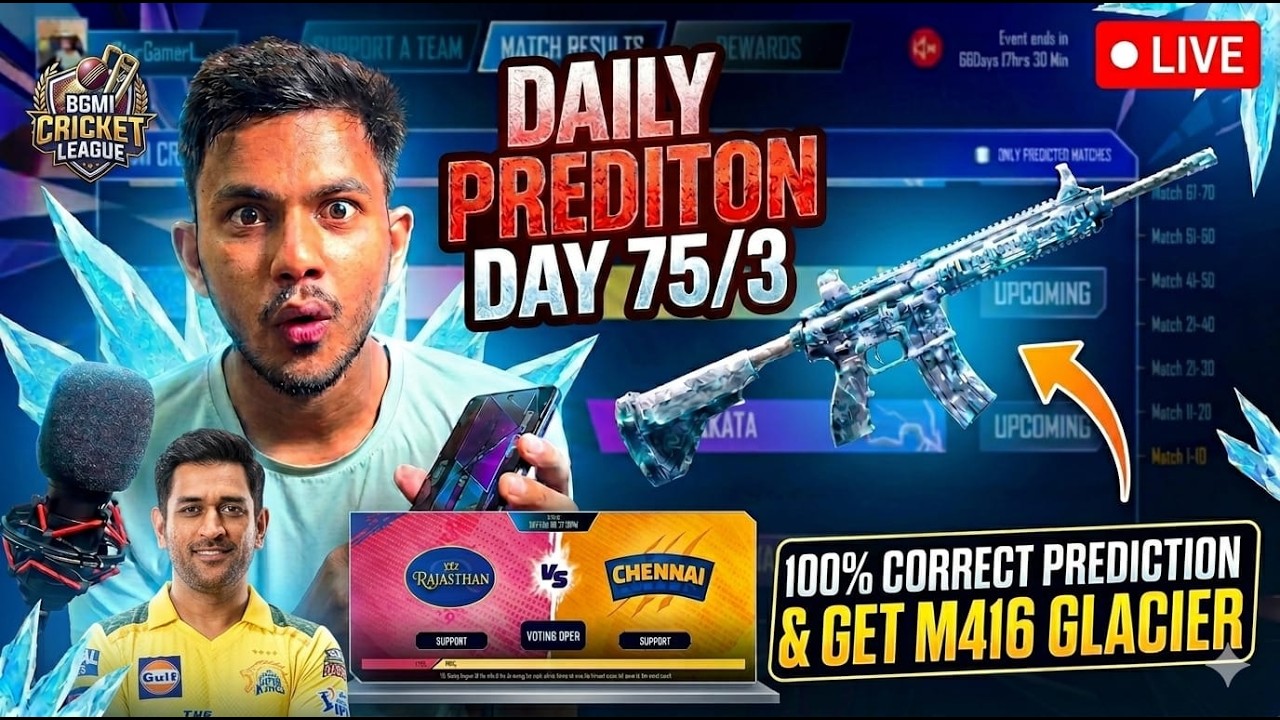 Get Free M416 Glacier ! BGMI Cricket League | CSK VS RR IPL ! 4star gamer live
