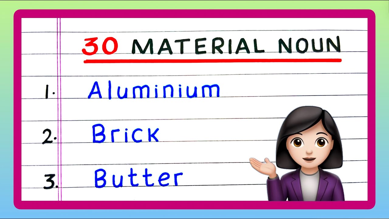 Examples of Material Nouns | 30 Examples of Material Nouns | List of Material Nouns | Updated video