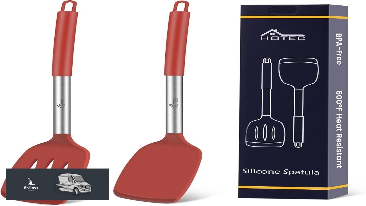 HOTEC Silicone Spatula Set of 2 Heat Resistant 600F & BPA Free Kitchen SaptulaTurner