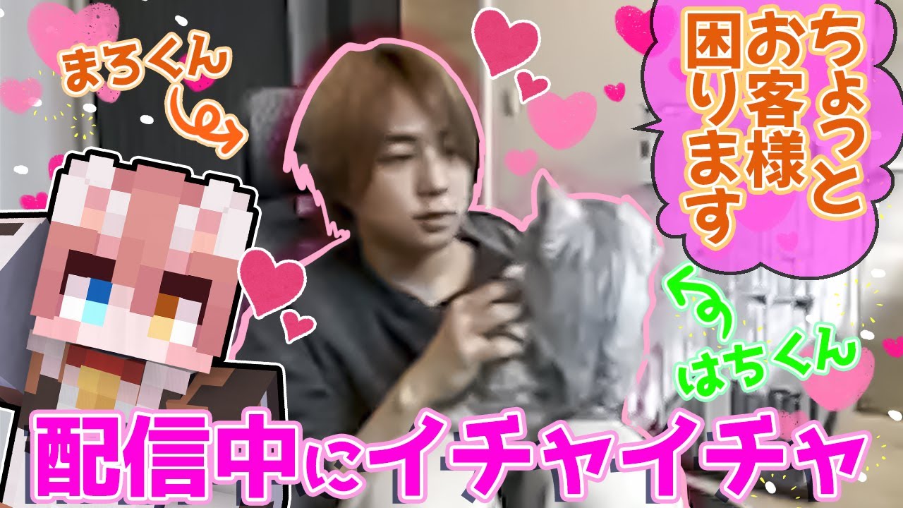 【アツクラ】愛猫はちくんにデレデレのまろくんが可愛すぎた😊😊😊😊😊😊🐈🐾【まろ】【マイクラ】