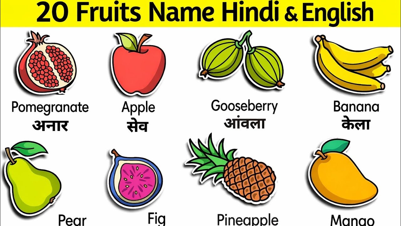 20 Fruits Name in English and Hindi | फलों के नाम हिंदी और अंग्रेजी में | Falon ke naam