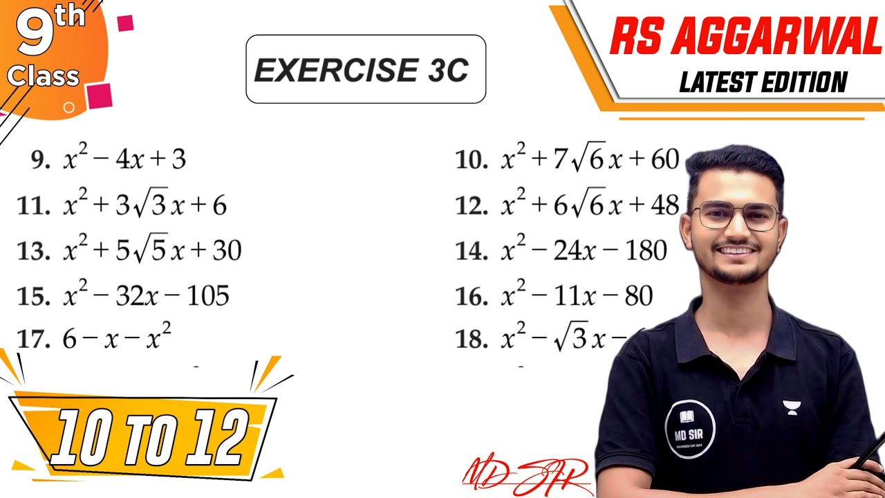 Rs Aggarwal Class 9 | Exercise 3c Q. 10-12 | Chapter 3 Factorisation of Polynomials | Md Sir Class 9