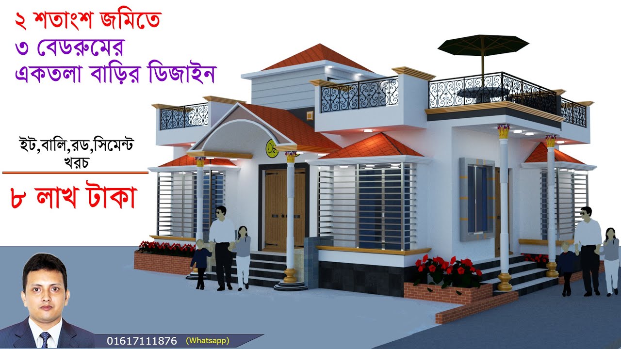 ছোট জমিতে ৩ বেডরুমের একতলা বাড়ির ডিজাইন - Single Story House Design 3BHK HOUSE