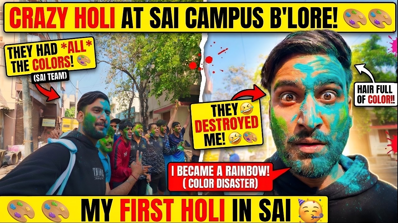 Crazy HOLI at SAI Campus Bangalore 🎨| My First HOLI at SAI Campus! 🎨 (They Destroyed Me in Colors 🤣)