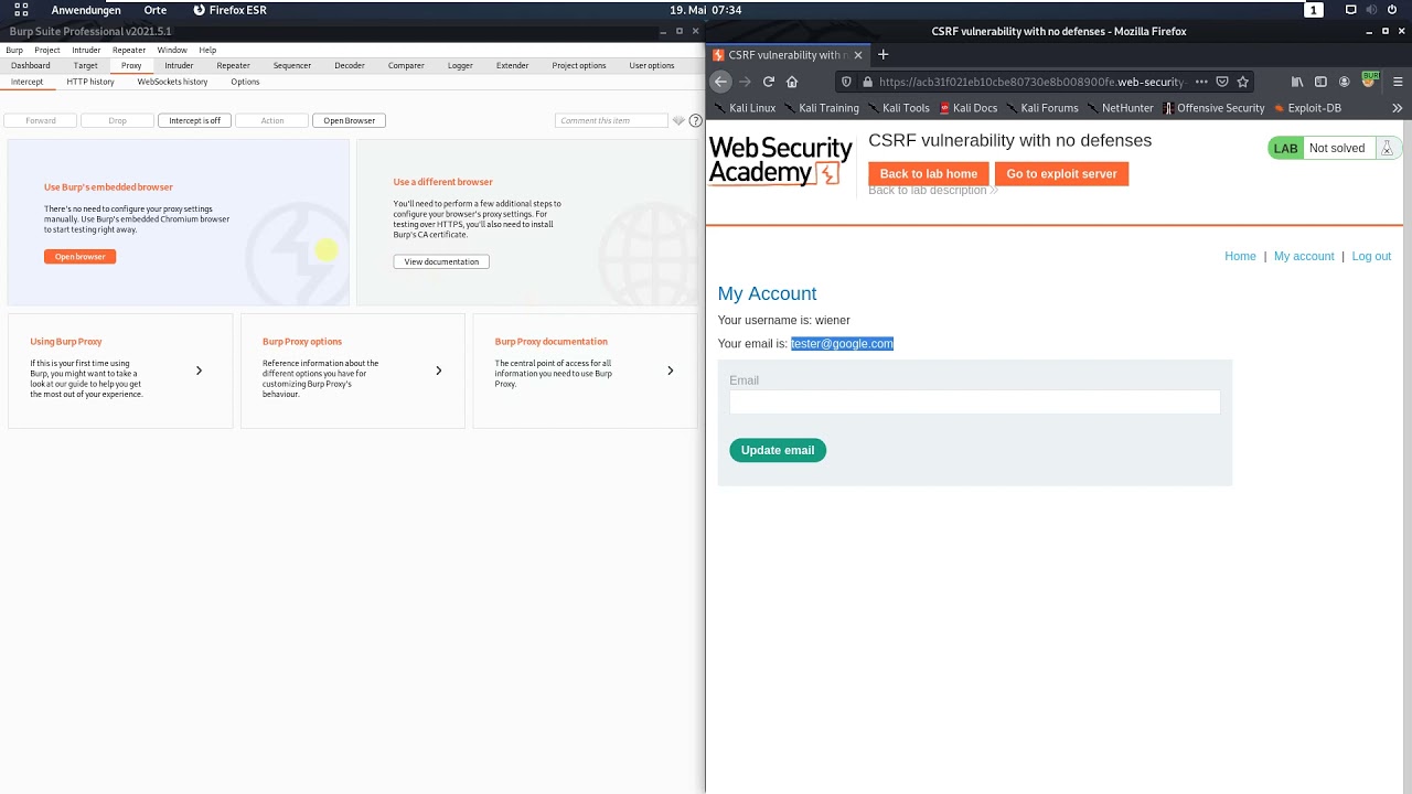 CSRF vulnerability with no defenses (Video solution, Audio)