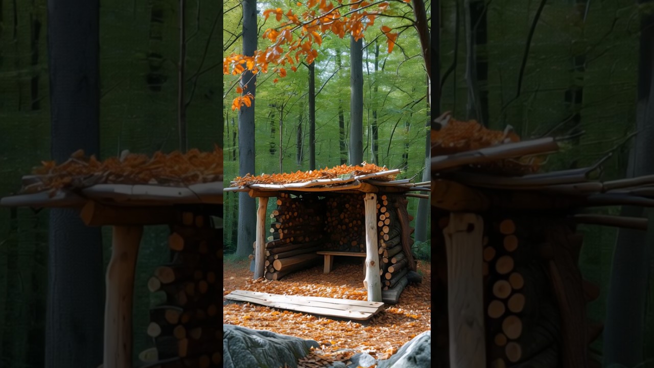 Primitive Shelter Building with Wood and Leaves | Survival in the Wild #building #bushcraft #survive