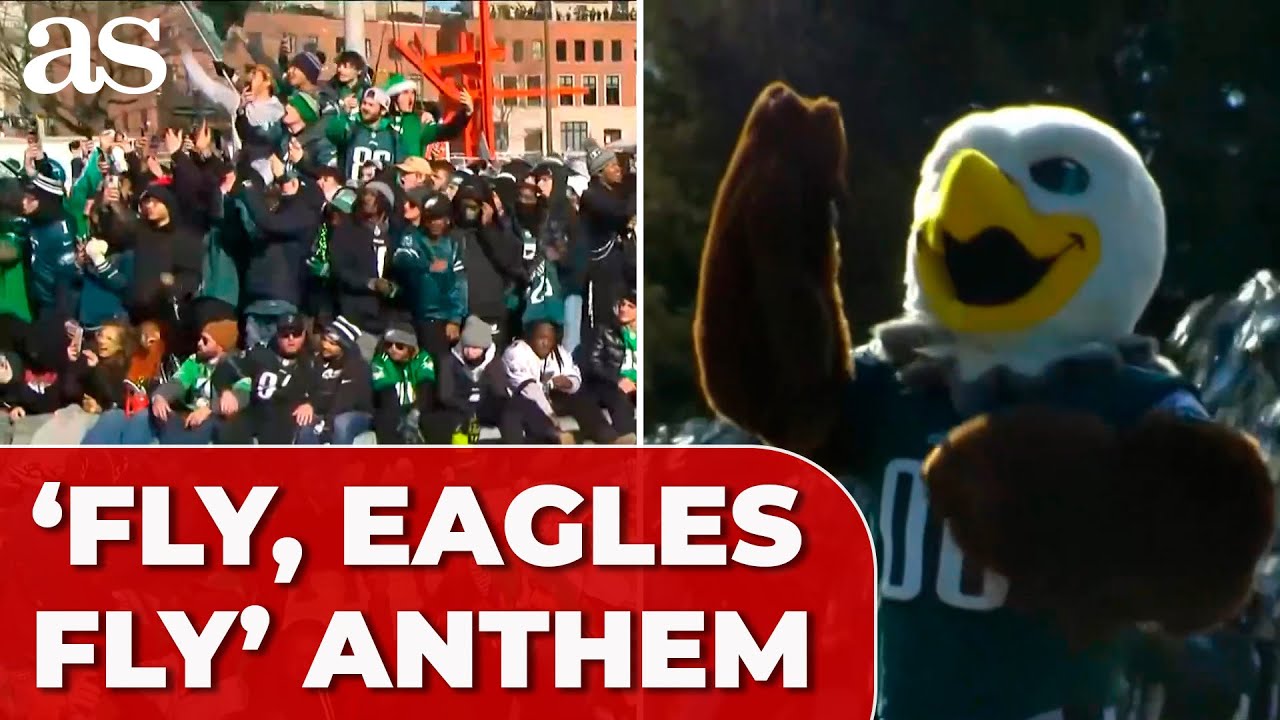 Thousands of EAGLES fans sing 'Fly, Eagles Fly' on the ROCKY steps during the SUPER BOWL PARADE