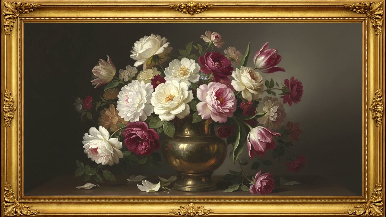 Classic Floral Still Life 🌸 | Baroque Oil Painting | Gold Framed TV Art Screensaver