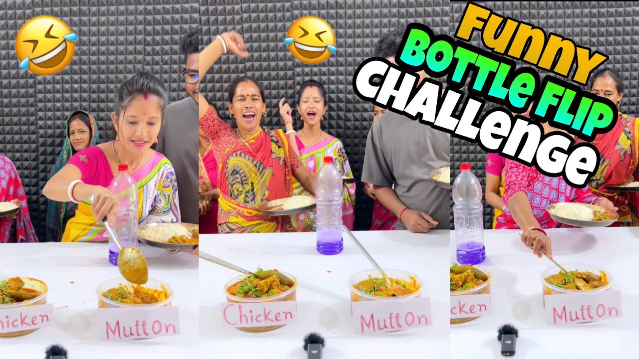 Funny Big Bottle Flip Chicken Mutton Challenge with Family