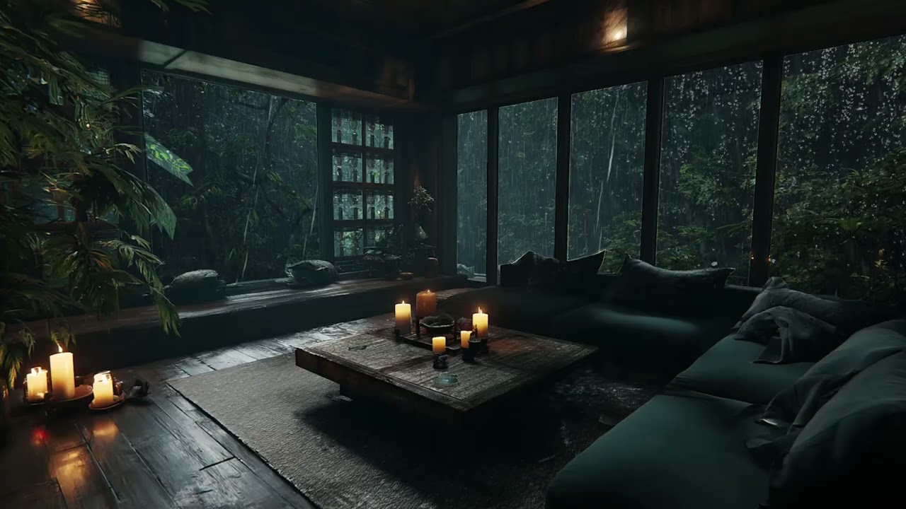 Relaxing Garden Rain Sounds 🌧 (No Ads) | Dark Bedroom Rain Ambience for Deep Sleep & Stress Relief