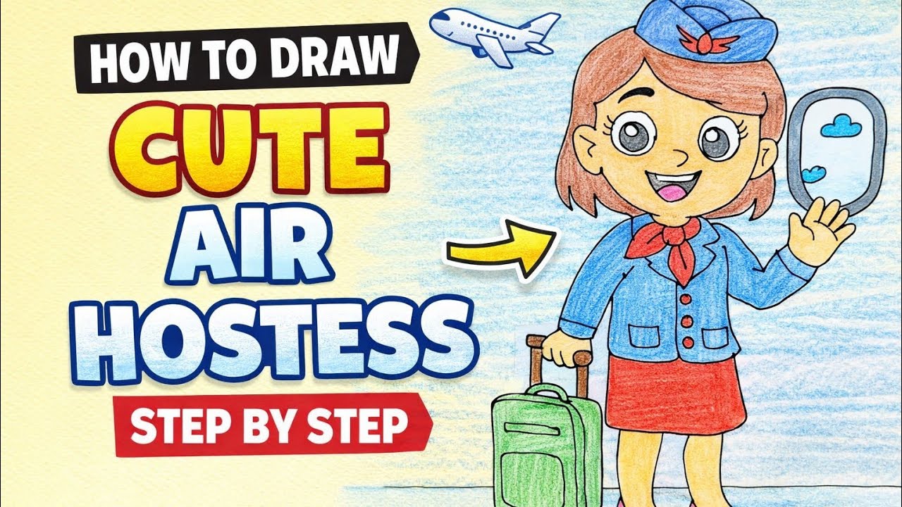 How to Draw a Air Hostess Step by Step|Easy Drawing for Kids|Easy Air Hostess Drawing for Beginners