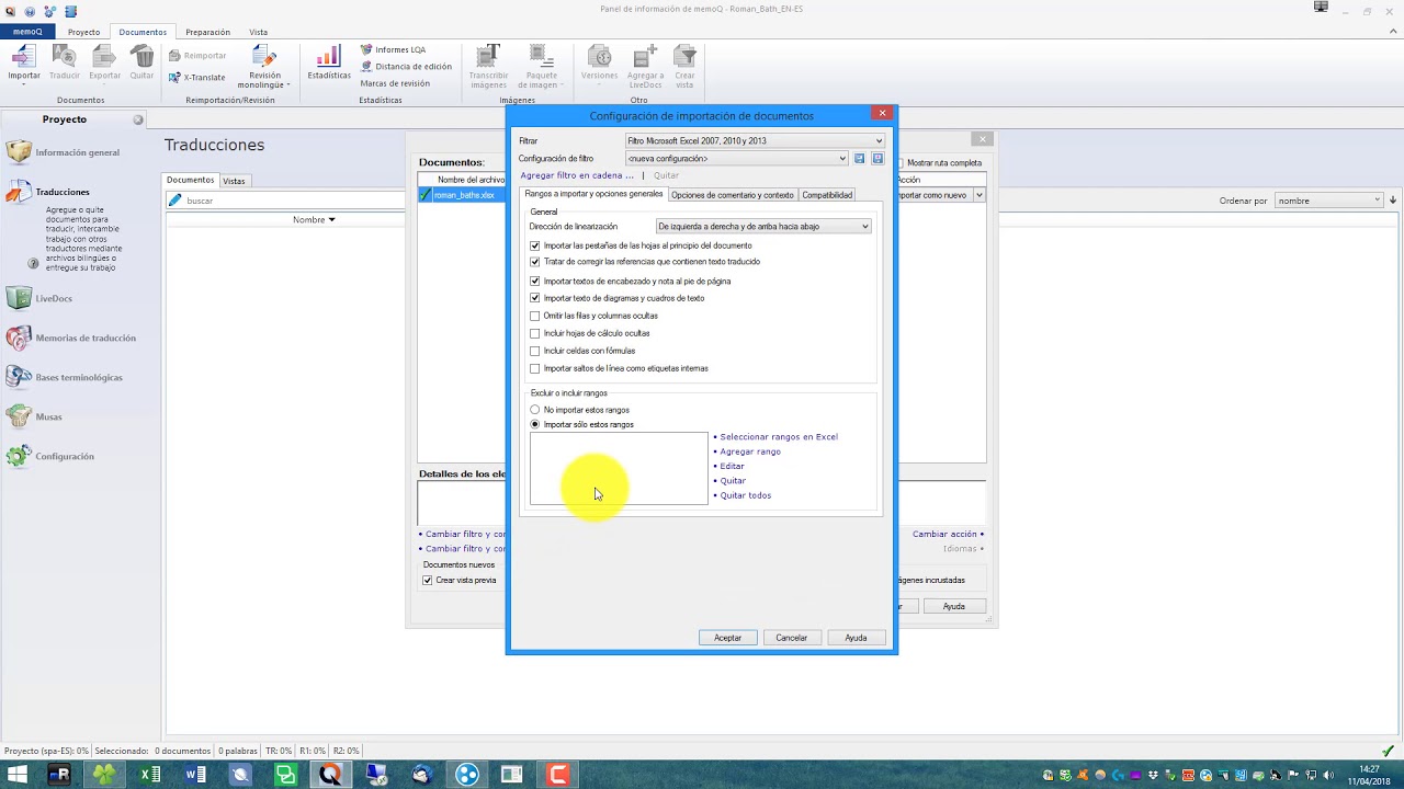Traducción de hojas de Excel multilingües con memoQ