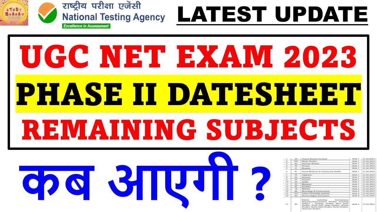 UGC NET EXAM 2023 PHASE II DATESHEET REMAINING SUBJECTS #studybharat #Amanvohra #9888523440