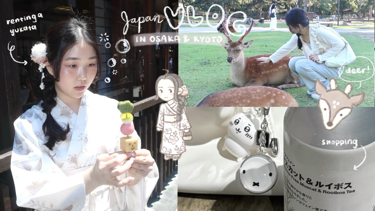 japan VLOG˚୨୧⋆｡ 🍡 osaka and kyoto, renting a yukata, meeting deer in nara, shopping, sweet treats