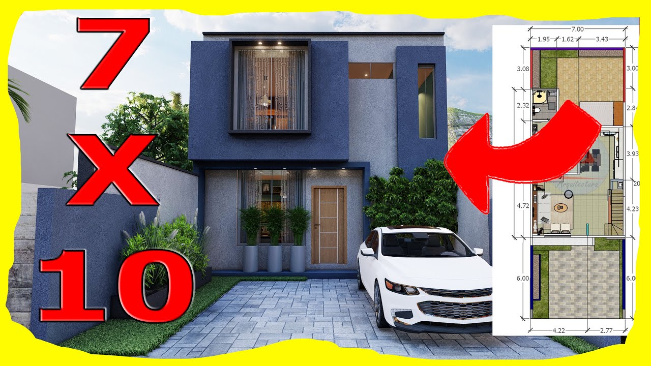 Casa 7x10 metros DOS Pisos con 4 Recamaras (Fachadas de Casas Modernas)