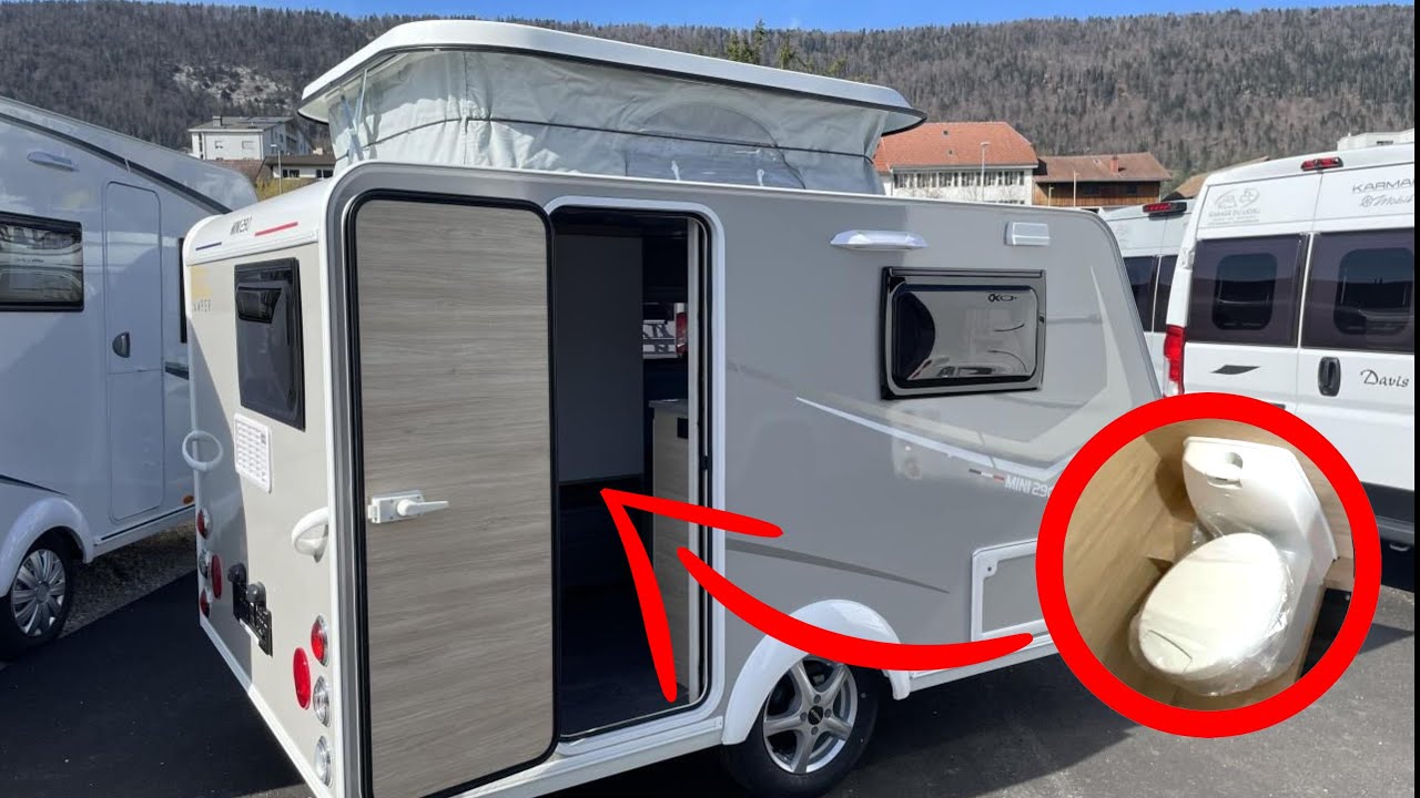 ✅️ MINI CARAVANA REMOLQUE - Pequeña con TECHO ELEVABLE y BAÑO WC 🚽 [Mini Freestyle 290]