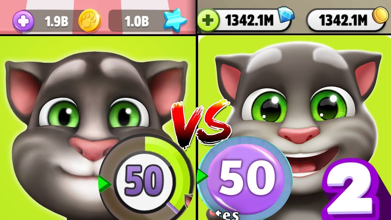 Level 50 VS Level 50 - My Talking Tom 2 VS My Talking Tom - Unlimited Money - GAMEPLAY 4U