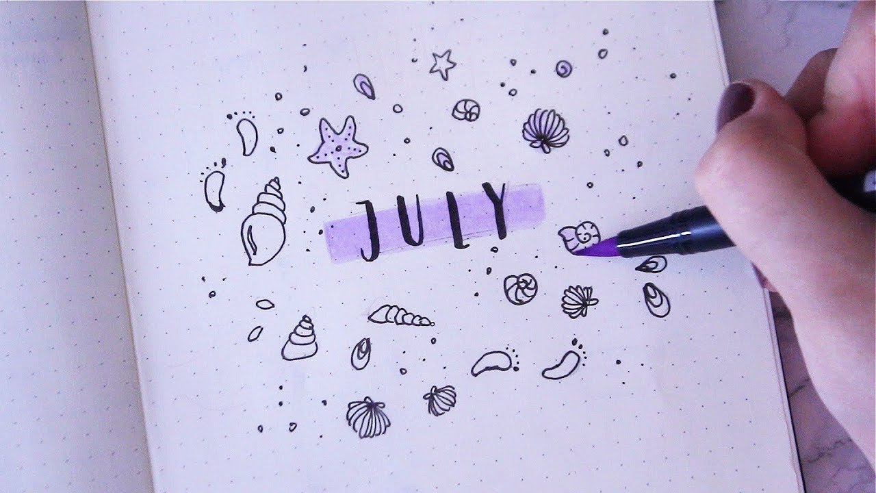 July Bullet Journal Plan With Me // minimalistic seashells theme