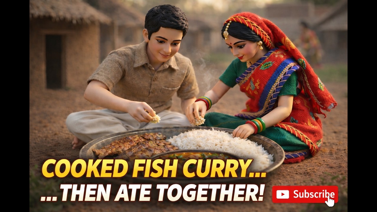 Handcrafted Miniature Dolls Eating Fish Curry & Rice | Village Life Scene