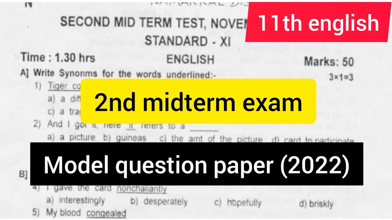 11th english second midterm exam model question paper 2022