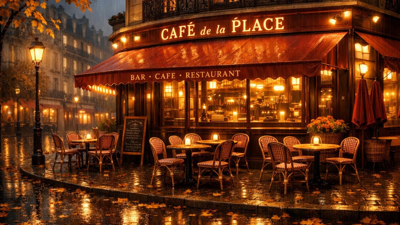 Cozy Paris Café Rain in Autumn | Gentle Rain Sounds for Sleep & Relaxation