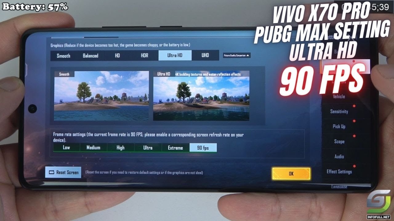 Vivo X70 Pro 5G test game PUBG Max Setting Ultra 90 FPS