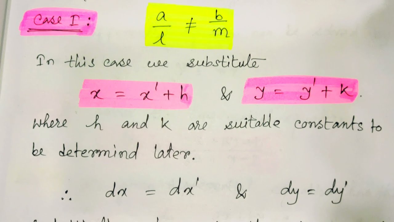 Lec9| Differential Equations Reducible to Homogeneous Form | Ordinary Differential Equation