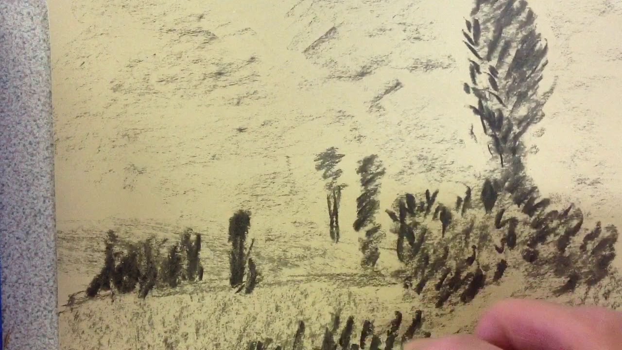 Impressionist landscape in charcoal, drawing tutorial