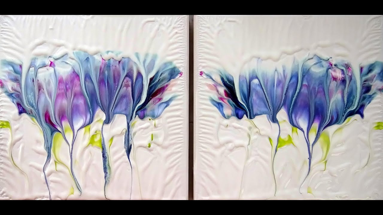 (496) SIMPLE flower painting for BEGINNERS ~ Diptych acrylic pour painting ~ Dip technique