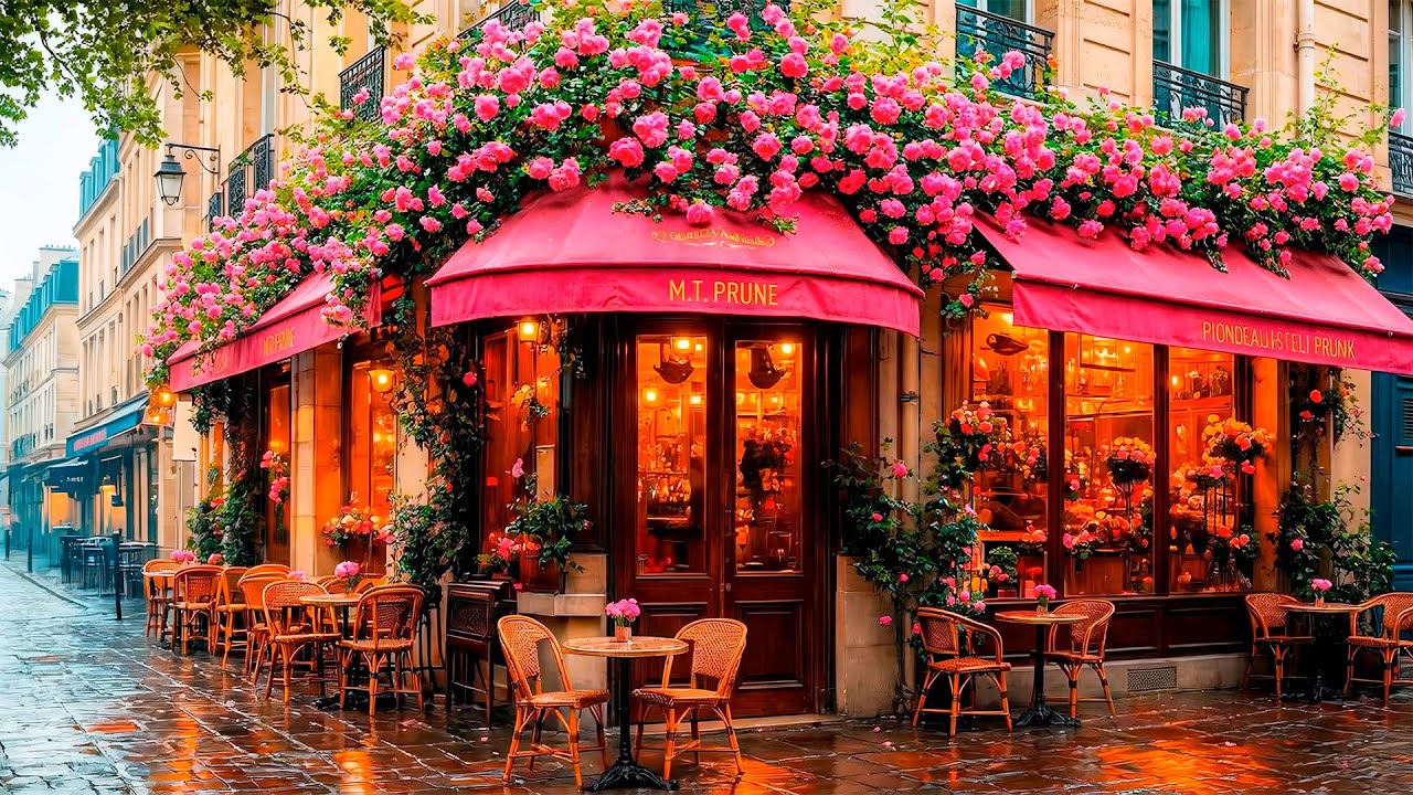 Уютное французское кафе утром ☕🌸 Нежный джаз и весенняя атмосфера