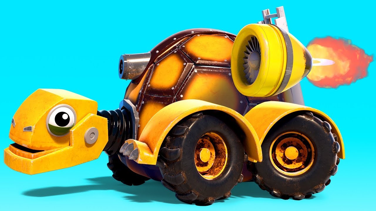 Animals Cartoon - The TURTLE FIRE TRUCK and the BULL BULLDOZER ! AnimaCars - Kids Truck cartoons !
