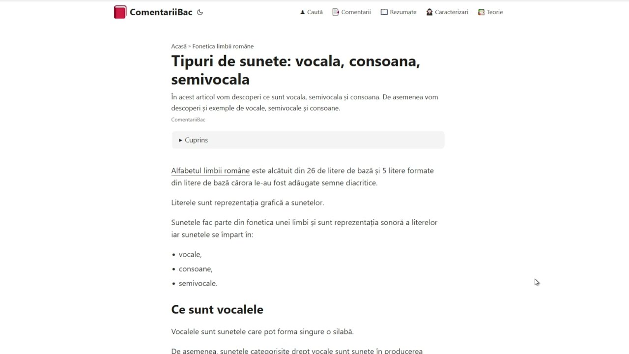 Tipuri de sunete: vocala, consoana, semivocala