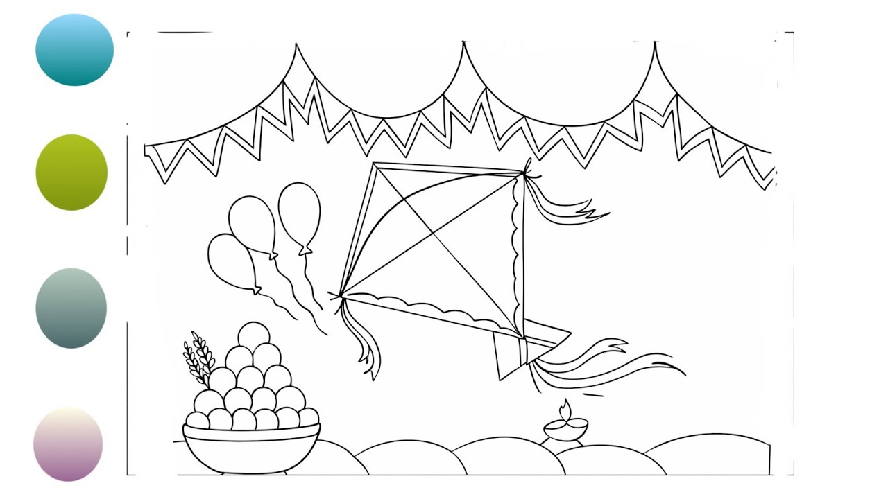 Happy Makar Sankranti Drawing | Easy Kite Festival Drawing