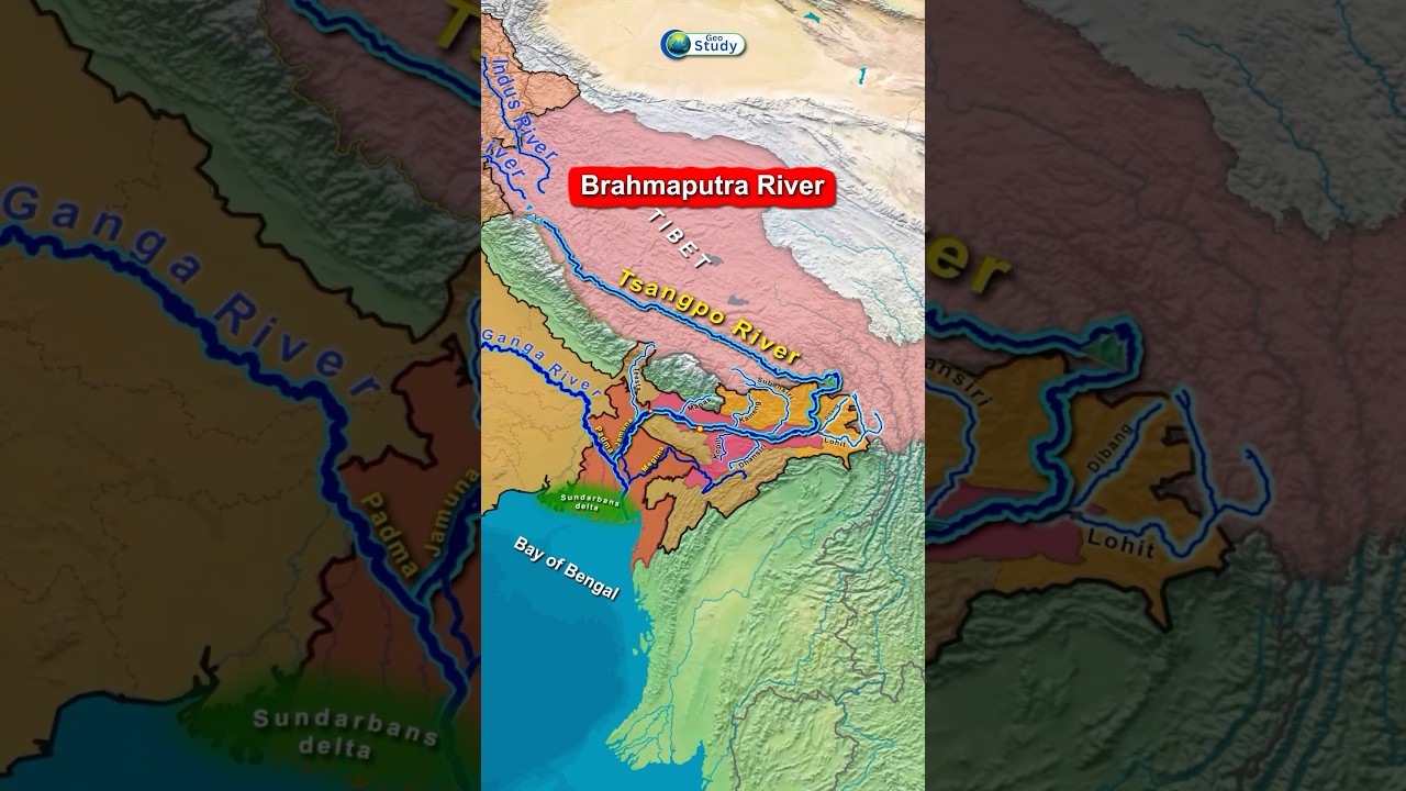 Brahmaputra River System ( ब्रह्मपुत्र नदी ) Through Map Animation #geography #upsc #geostudy