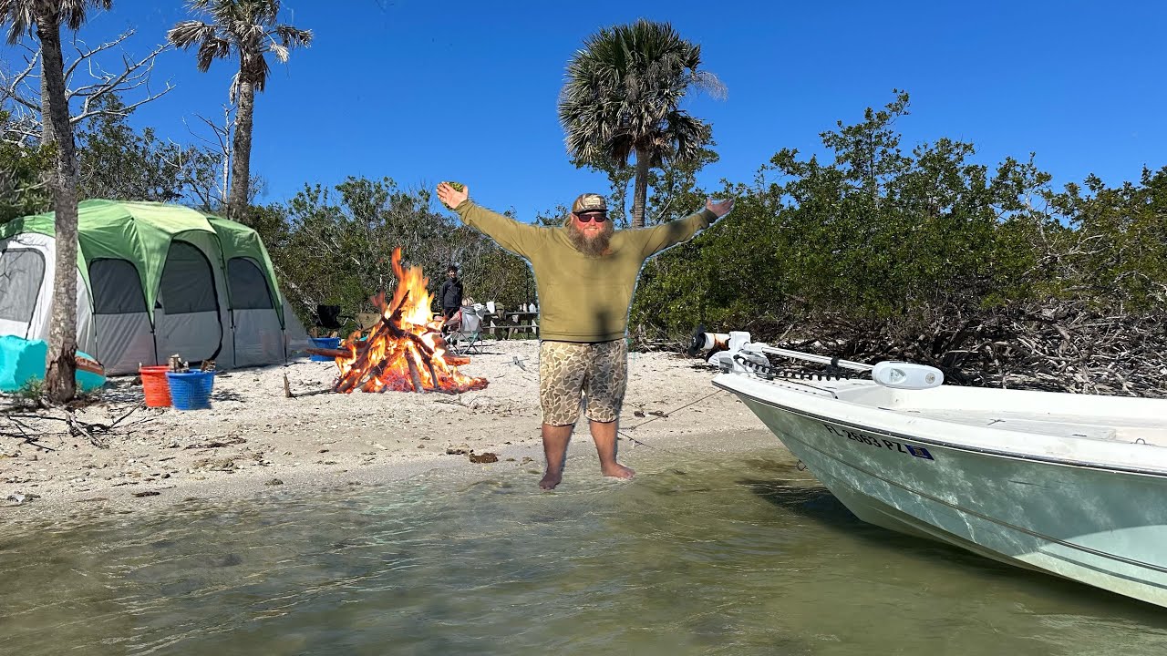 Primitive Island Camping in a Florida Lagoon | Camp Fire Cooking and We Find Endangered Animal Bones