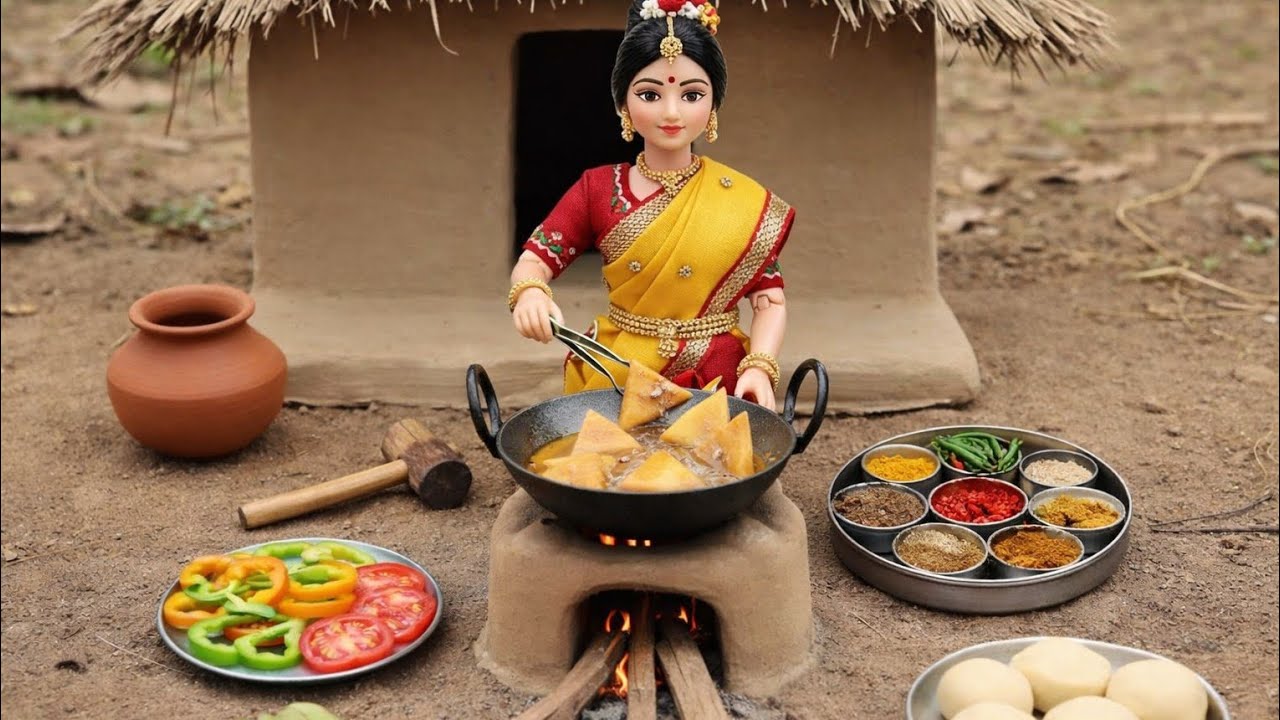 Miniature Doll Samosa Cooking ASMR | Indian Village Tiny Kitchen Street Food #asmr #miniaturecooking