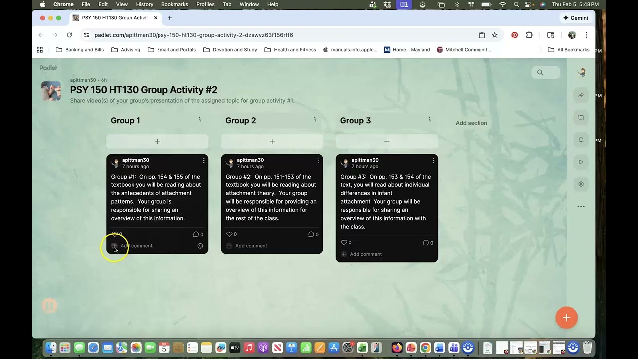 Padlet Instructions for PSY 150 HT130
