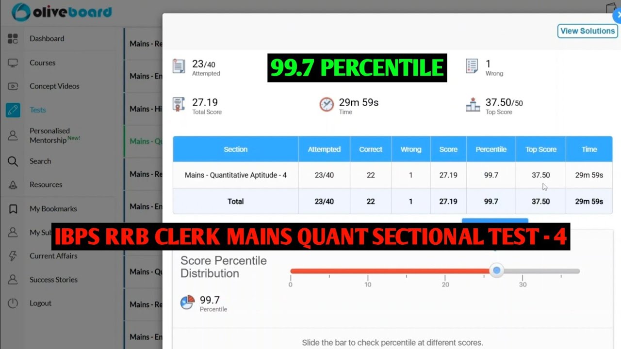 99.7 PERCENTILE 😱 IBPS RRB CLERK MAINS QUANT SECTIONAL TEST - 4 (2025) |OLIVEBOARD|