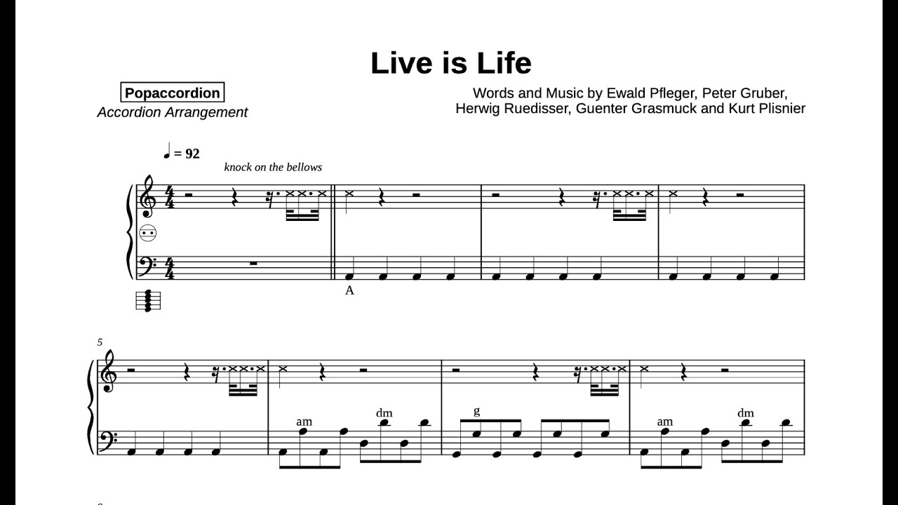 Live is life by opus, Akkordeoncover-Accordioncover
