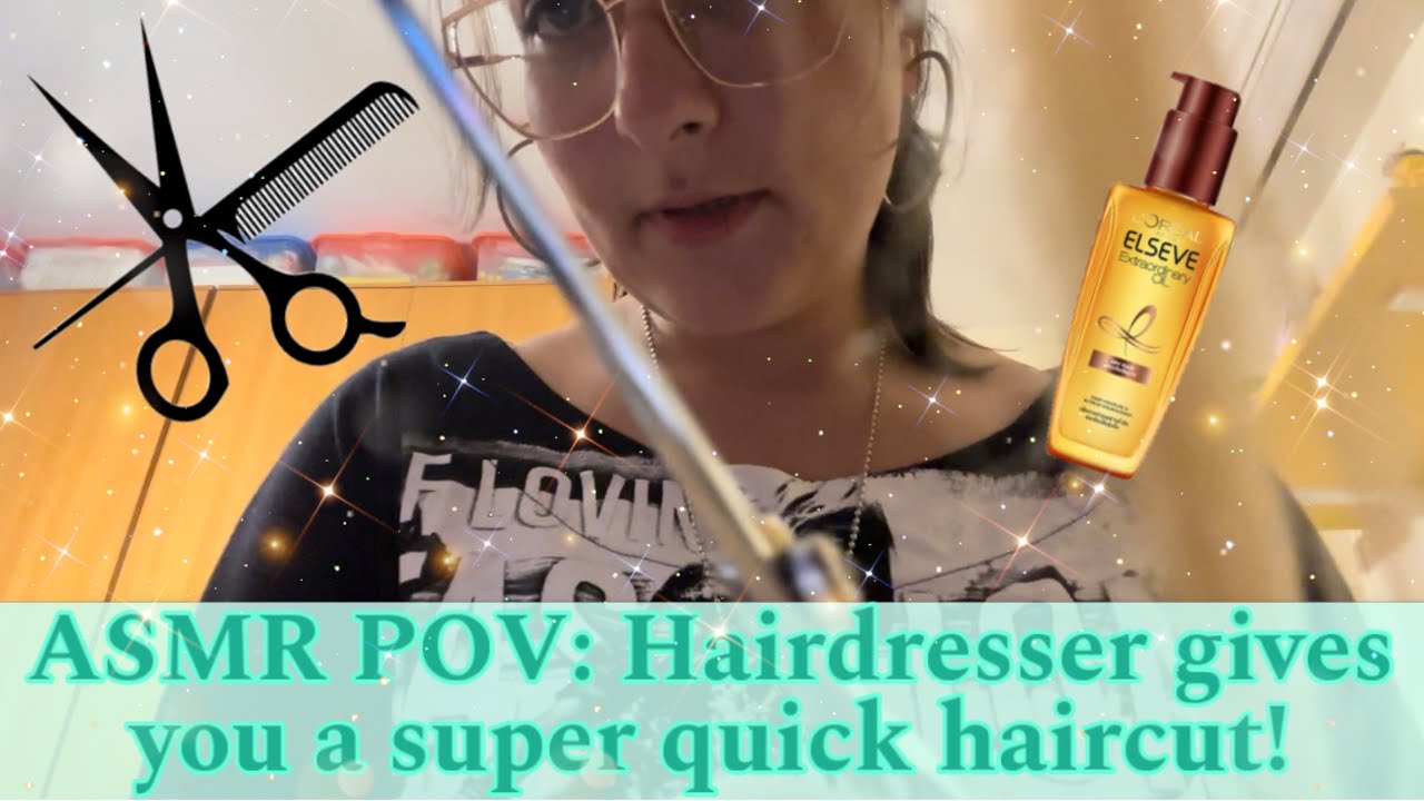 [ASMR] POV: Hairdresser gives you a super quick haircut! (Gum chewing, whispering, hair sounds)